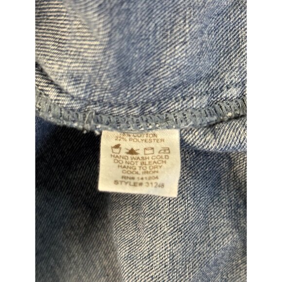 Böhme Womens Denim Jacket Distressed Light Wash Large Elastic Hem & Snap Pockets - Picture 10 of 10